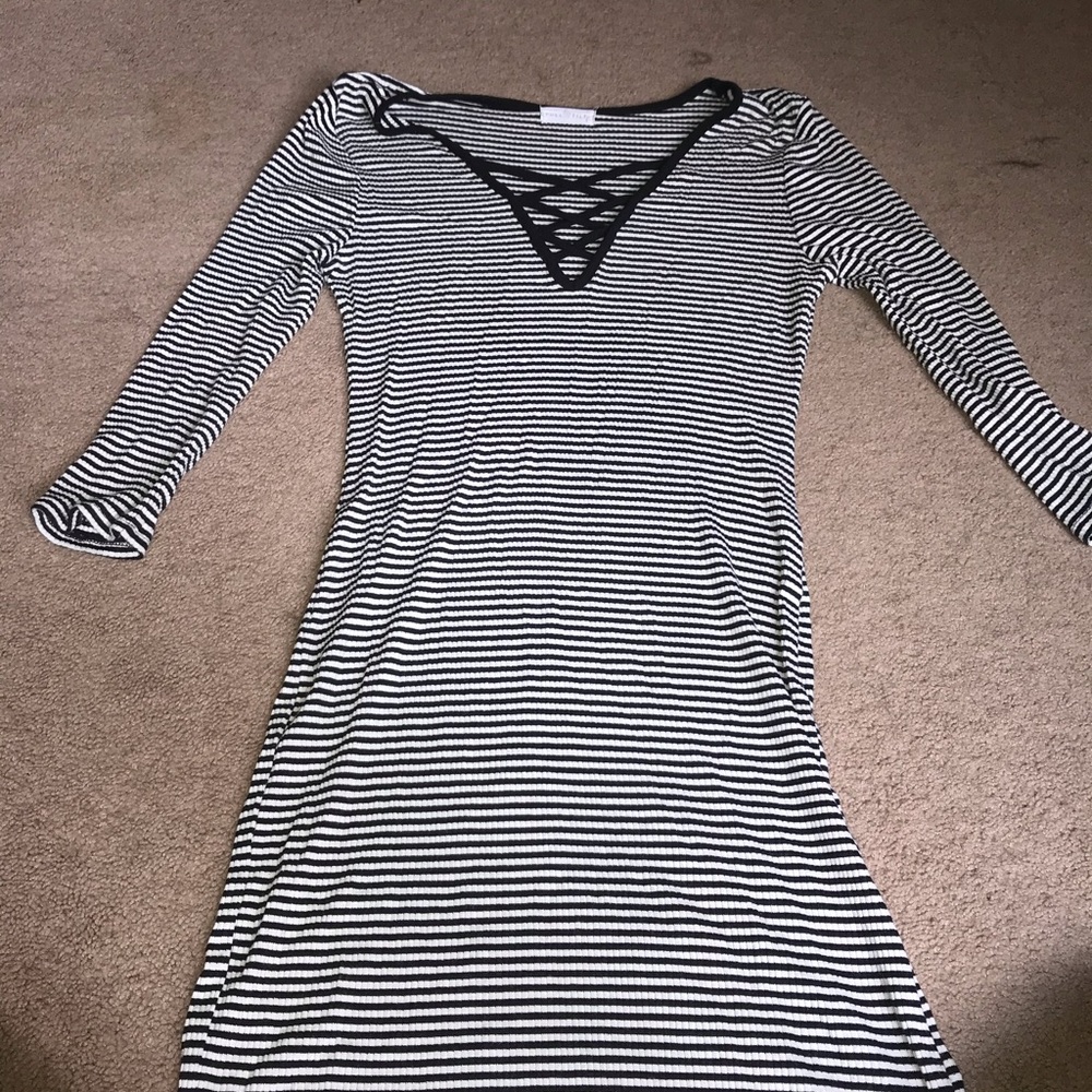 black and white striped dress